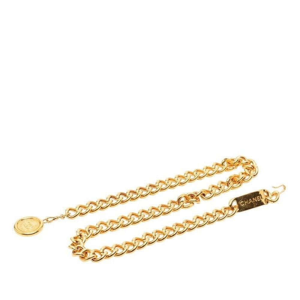 Chanel CC Logo 31 Rue Cambon Logo Coin Plate Chain Belt Gold Plated